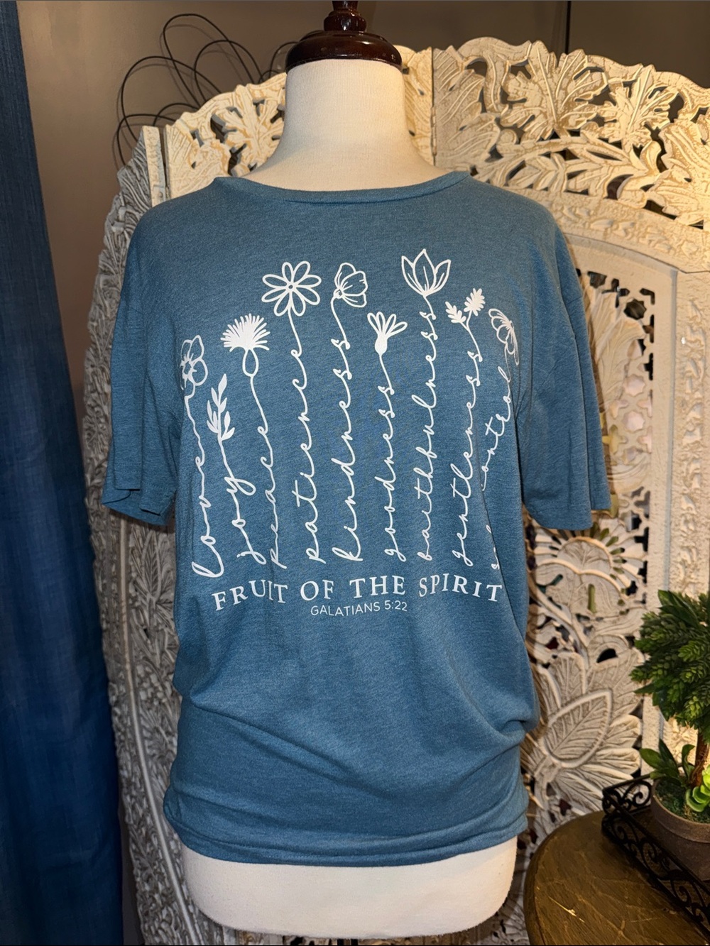 Fruit of the Spirit Blue Graphic Tee - Women's Short Sleeve